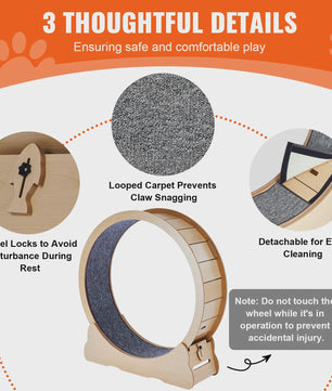 Houten Katten Loopwiel XL - Grote Kattenmolen voor Binnen met Afneembaar Tapijt & Kattenhengel