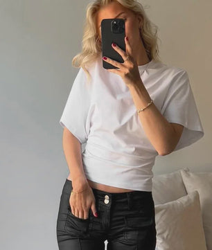 Dames Cropped T-shirt met O-hals - Stijlvol en Casual voor Lente/Zomer