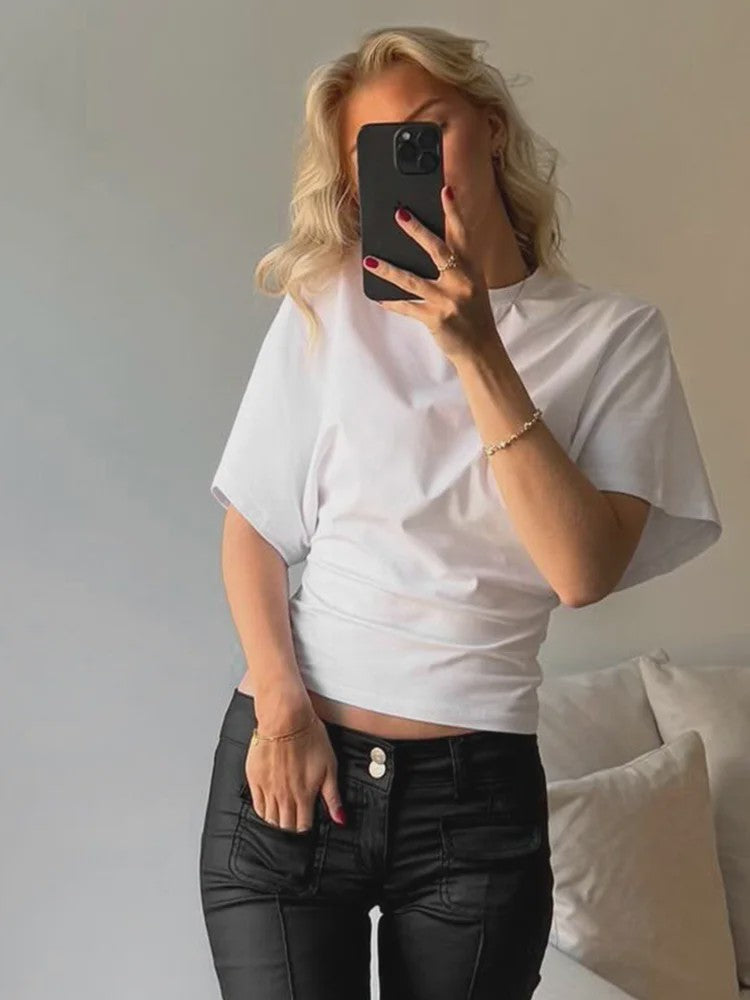 Dames Cropped T-shirt met O-hals - Stijlvol en Casual voor Lente/Zomer