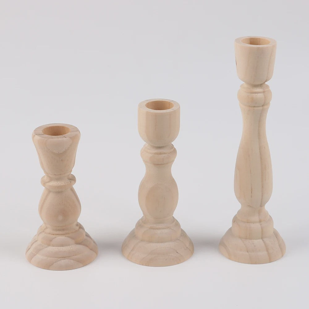 Set Houten Kandelaars - Onbehandeld Hout voor Tafeldecoratie, Bruiloft & Feest