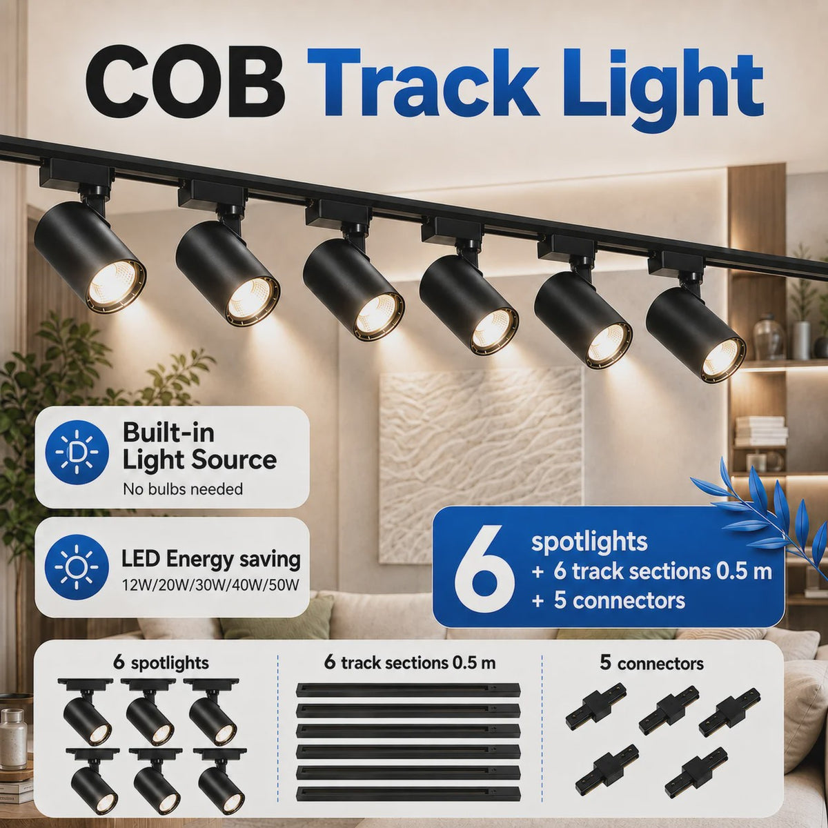 LED Railverlichting Set: 220V Plafondspots (12-40W) voor Woonkamer & Keuken
