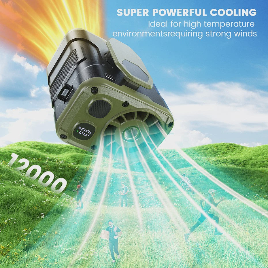 Draagbare 10000mAh Ventilator met Powerbank & LED - 5 Snelheden