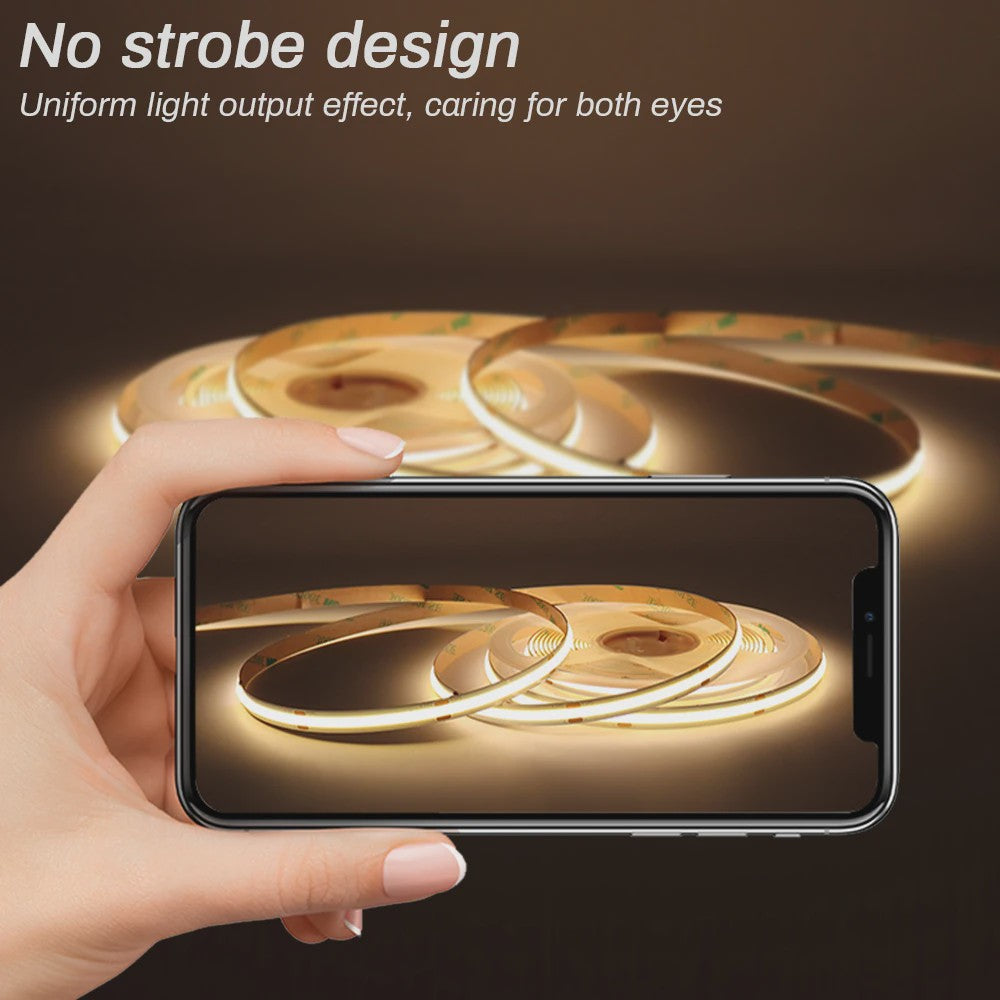 Flexibele COB LED Strip 12V/24V - Hoge Dichtheid, Dimbaar, 3mm/5mm Breedte, RA90
