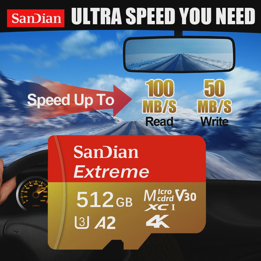 SanDian Extreme Micro SD Kaart - Hoge Snelheid UHS-I U3 V30 A2 - 32GB tot 512GB