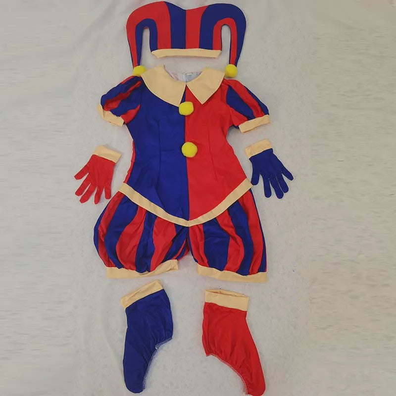 Compleet Circus Pomni Cosplay Kostuum met Hoed & Handschoenen - Kinderen & Volwassenen