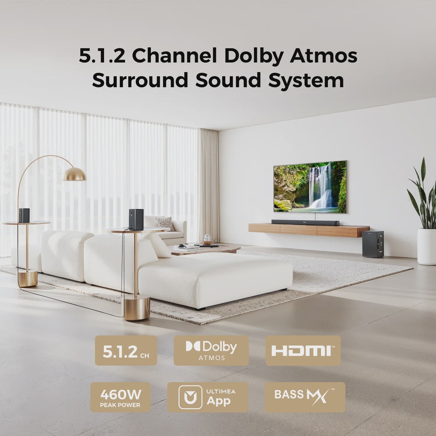 ULTIMEA 5.1.2ch Soundbar Home Theater Systeem met Dolby Atmos, 460W, Surround Speakers en App Bediening