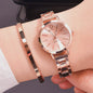 Luxe Dameshorloge Set met Minimalistische Wijzerplaat en Goudkleurige Armband - Stijlvol Quartz Polshorloge