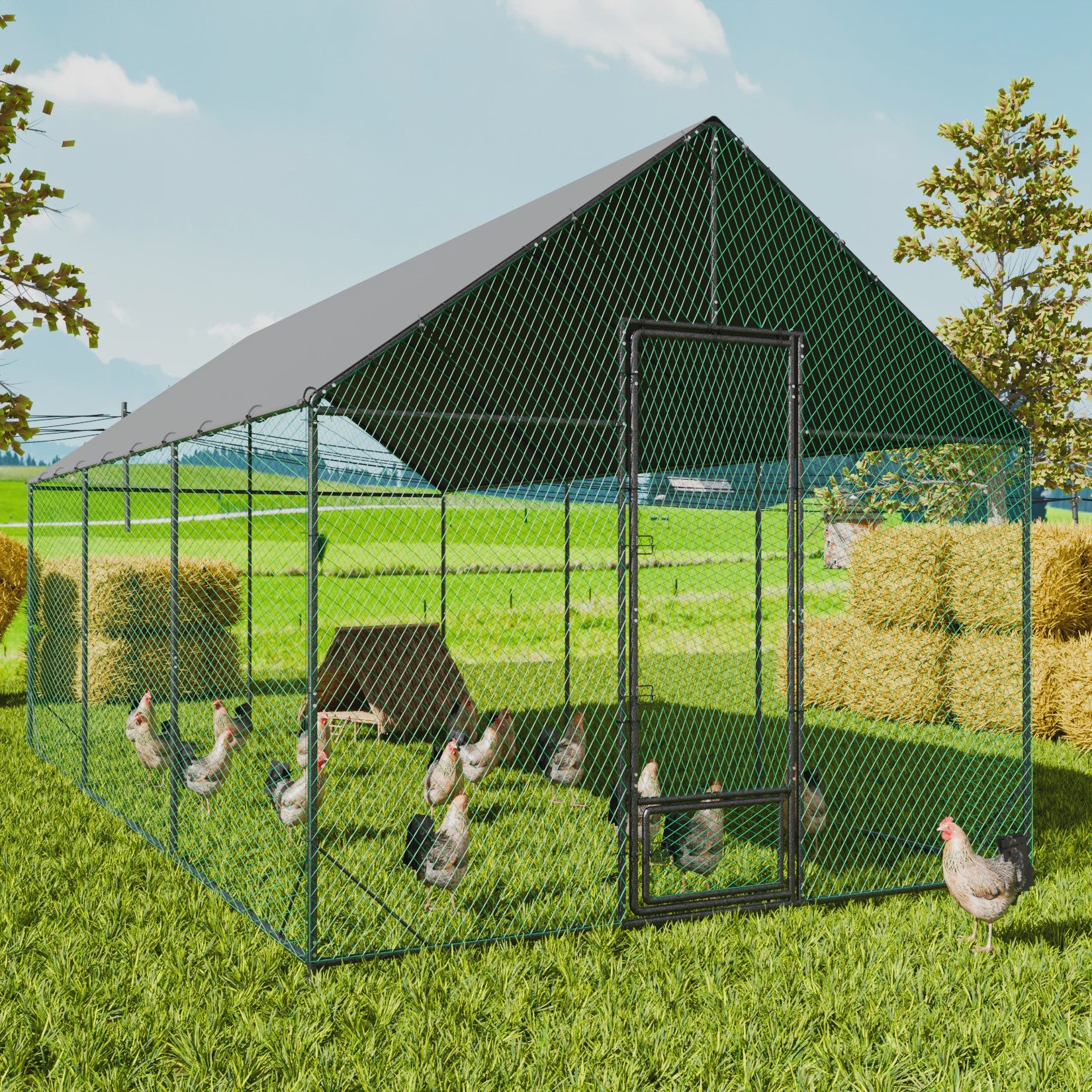Ruime Metalen Kippenren met Dak - Weerbestendig en Roofdierproof