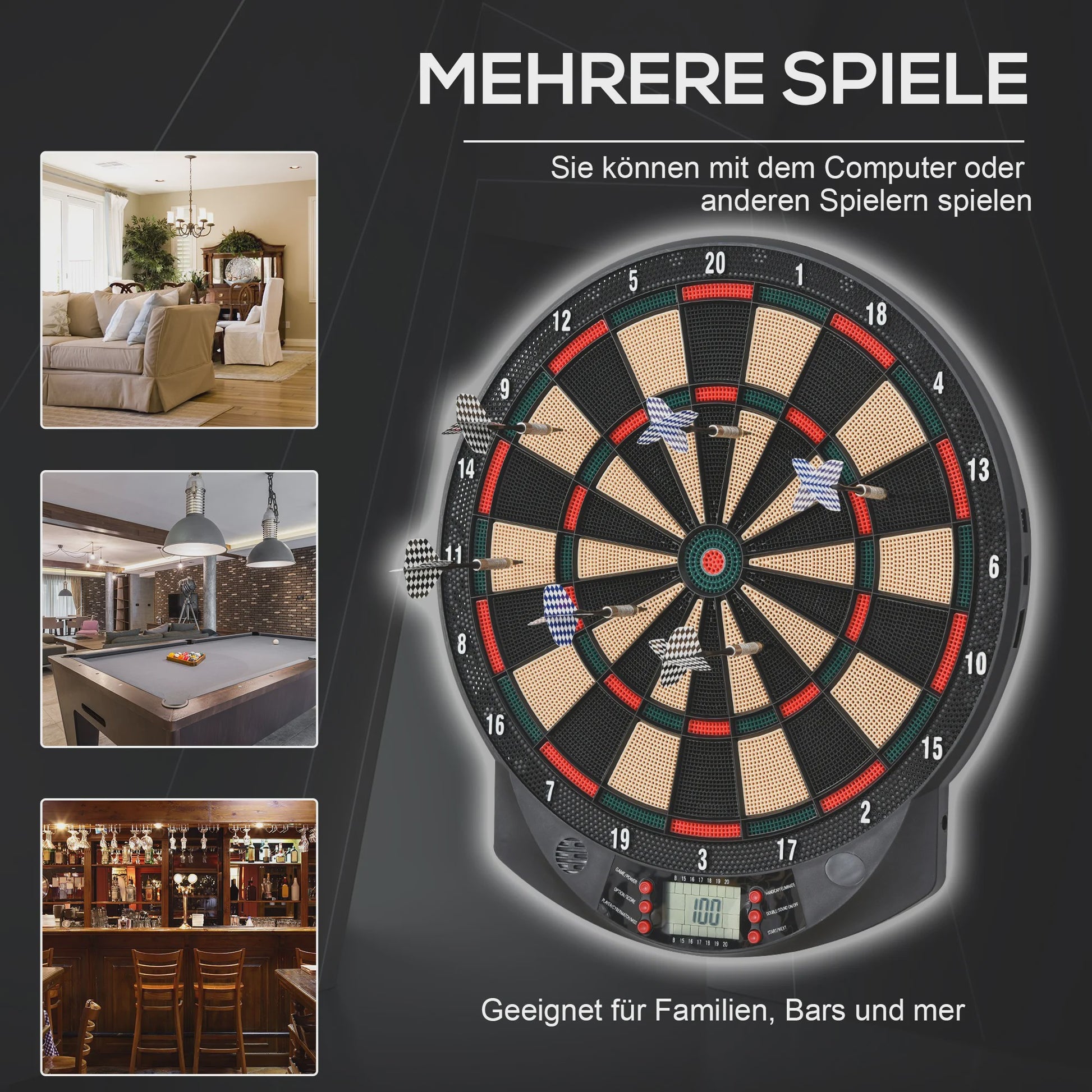 Elektronisch Dartbord met Automatische Score - 26 Spellen, 8 Spelers, Inclusief 6 Darts