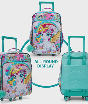 Vrolijke Kinderkoffer met Eenhoorn & Pailletten - 18 inch - Groen