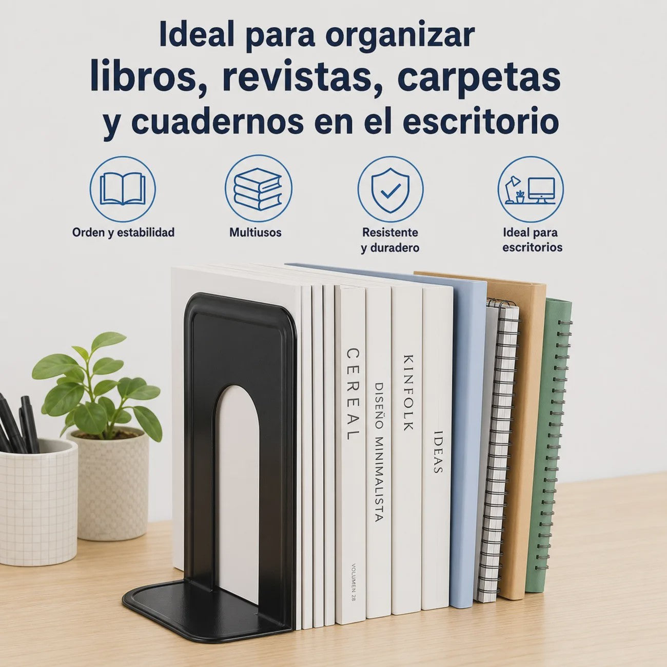 Set van 2 Zwarte Metalen Boekensteunen - T-vormig, Stabiel & Antislip Bureau Organizer
