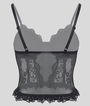 Dames Sexy kanten lingerie top met visgraat en stalen ring