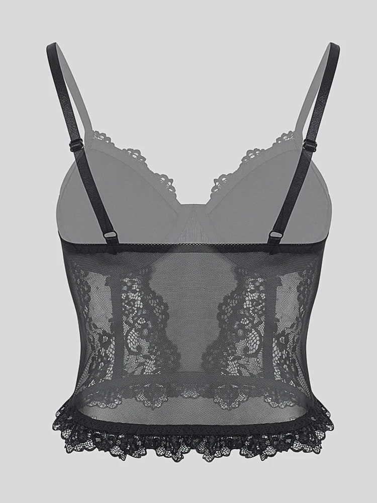 Dames Sexy kanten lingerie top met visgraat en stalen ring