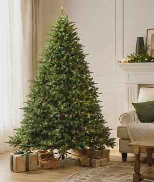 Kunstkerstboom met LED-verlichting en dennenappels - 210 cm