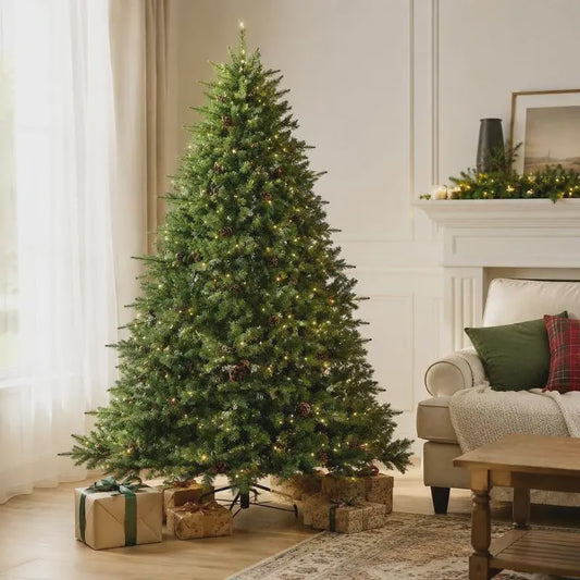 Kunstkerstboom met LED-verlichting en dennenappels - 210 cm