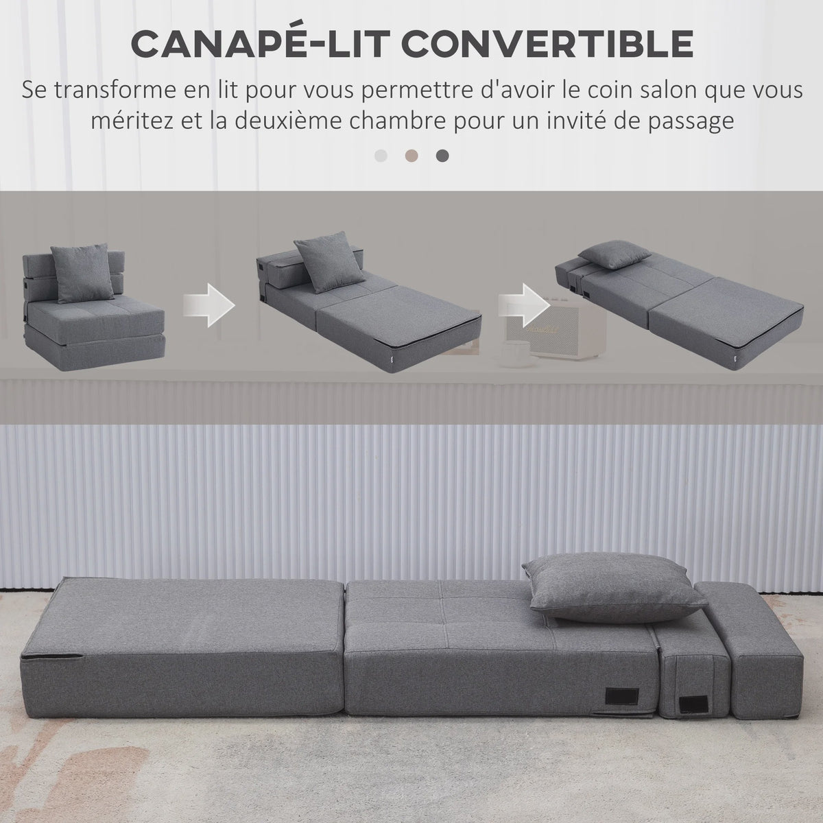HOMCOM 1-Persoons Fauteuil Bed - Verstelbare Stoel met Afneembaar Kussen
