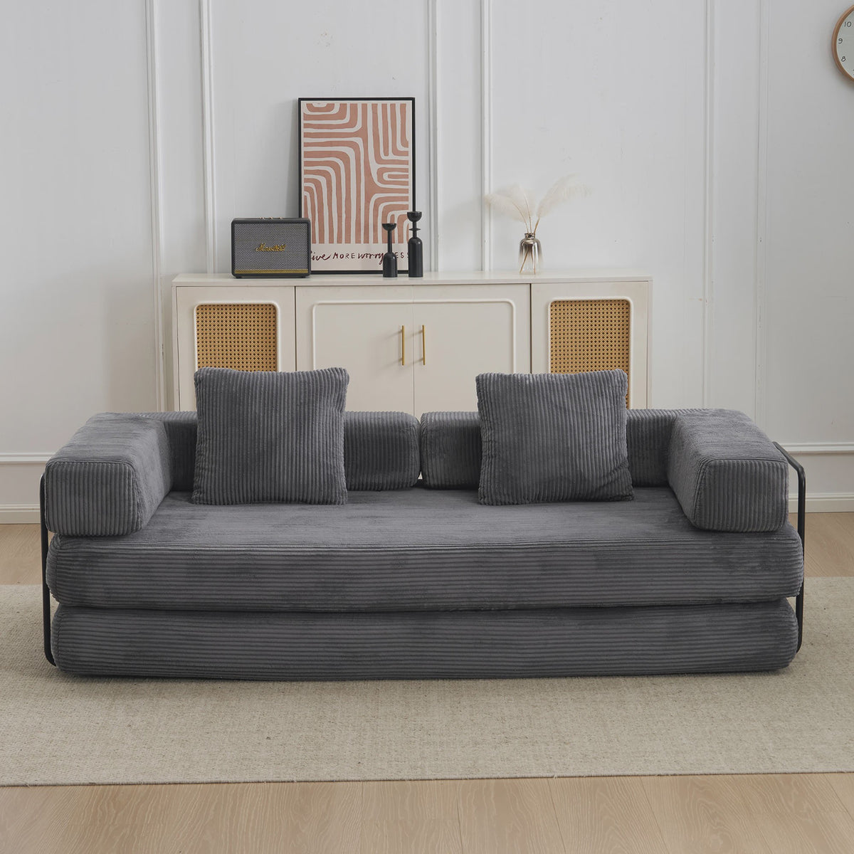 4-in-1 Opvouwbare Bank, Slaapbank met Corduroy Stof, Gastenbed, Hoge Dichtheid Schuim, Geen Montage