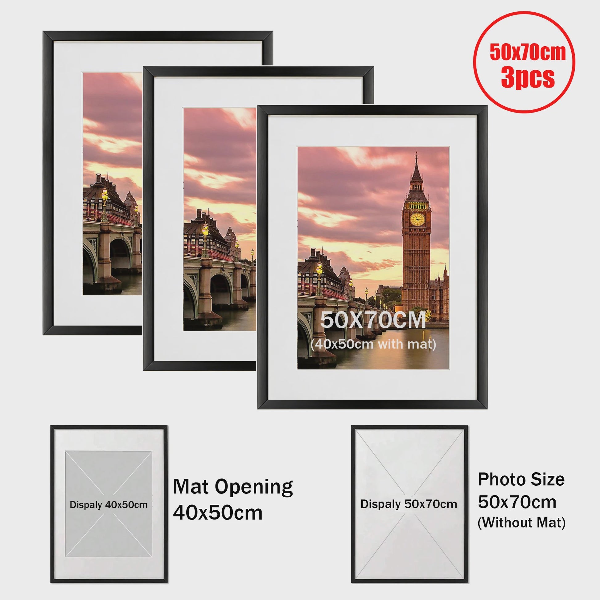 Moderne Zwarte Aluminium Fotolijst 40x50cm - Stijlvol Ophangen Verticaal/Horizontaal
