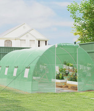 Outsunny Tunnelkas 18m² - 6x3x2m - Groene PE Tunnelkas met Ritsdeur en Ramen