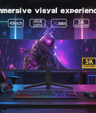 Crua 49 Inch 5K DQHD Ultrawide Curved Gaming Monitor - 120Hz, 5120x1440, VA Panel, FreeSync