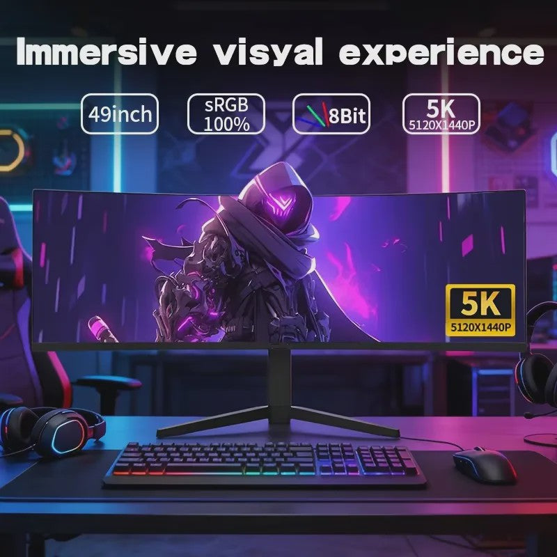 Crua 49 Inch 5K DQHD Ultrawide Curved Gaming Monitor - 120Hz, 5120x1440, VA Panel, FreeSync