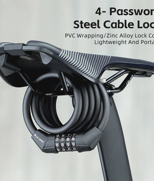 WEST BIKING 4-Cijferig Fietsslot - 120cm Staalkabel Anti-diefstal voor Fiets & Scooter