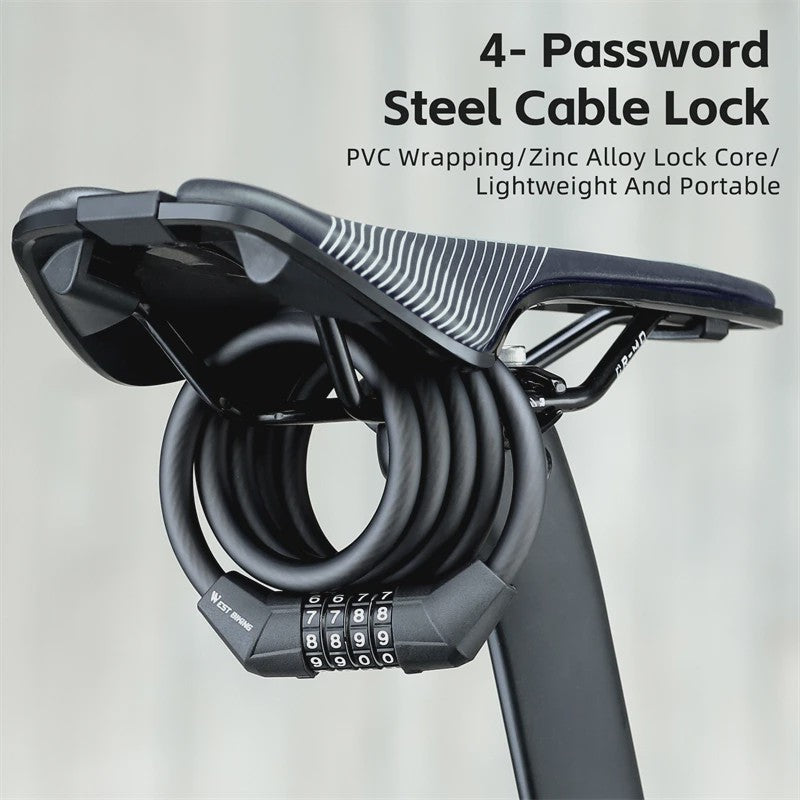 WEST BIKING 4-Cijferig Fietsslot - 120cm Staalkabel Anti-diefstal voor Fiets & Scooter