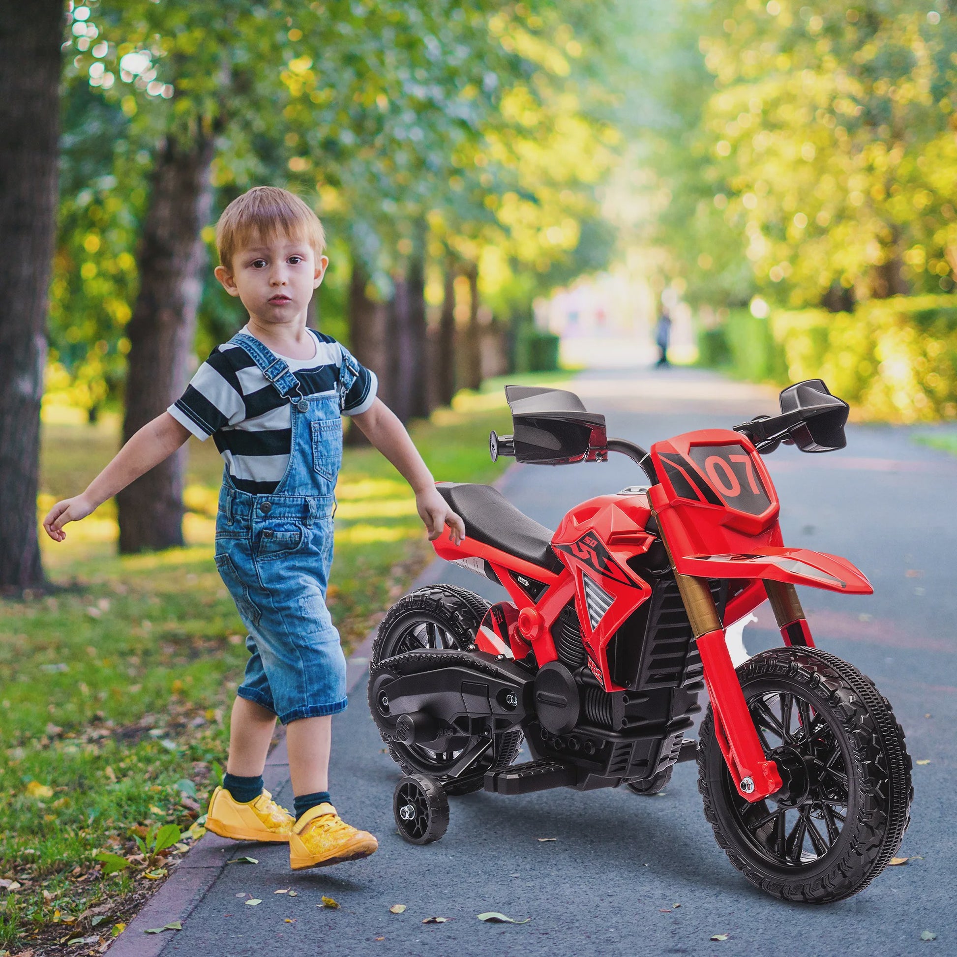 Elektrische Kinder Crossmotor 6V - Met 2 Motoren, Claxon en Zijwieltjes - Leeftijd 3-8 Jaar