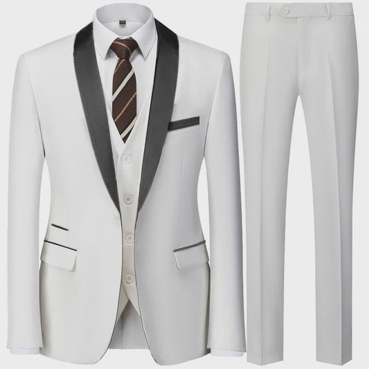 Stijlvolle Zwarte Heren 3-Delige Blazer Set: Kostuum met Pantalon & Vest - Slim Fit voor Bruiloft & Feest