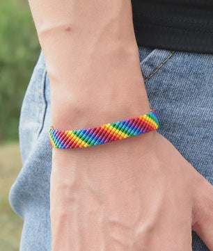 Fashion LGBT Bracelet Men Women Rainbow Rope Braclets Handmade Woven Strings Ethnic Brass Jewelry Bestie Gift Adjustable