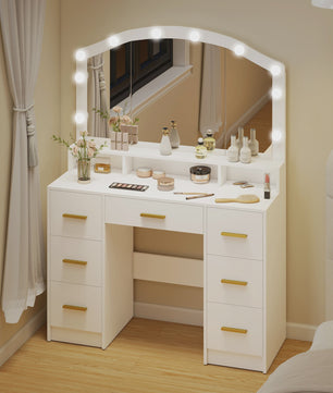 Kaptafel met 10 LED Lampjes (3 Kleuren) en 7 Lades - Wit