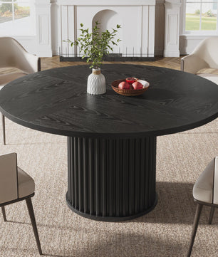 Zwarte Ronde Eettafel voor 4-6 Personen - 120 cm - Met Stijlvolle Gefineerde MDF & Metalen Onderstel