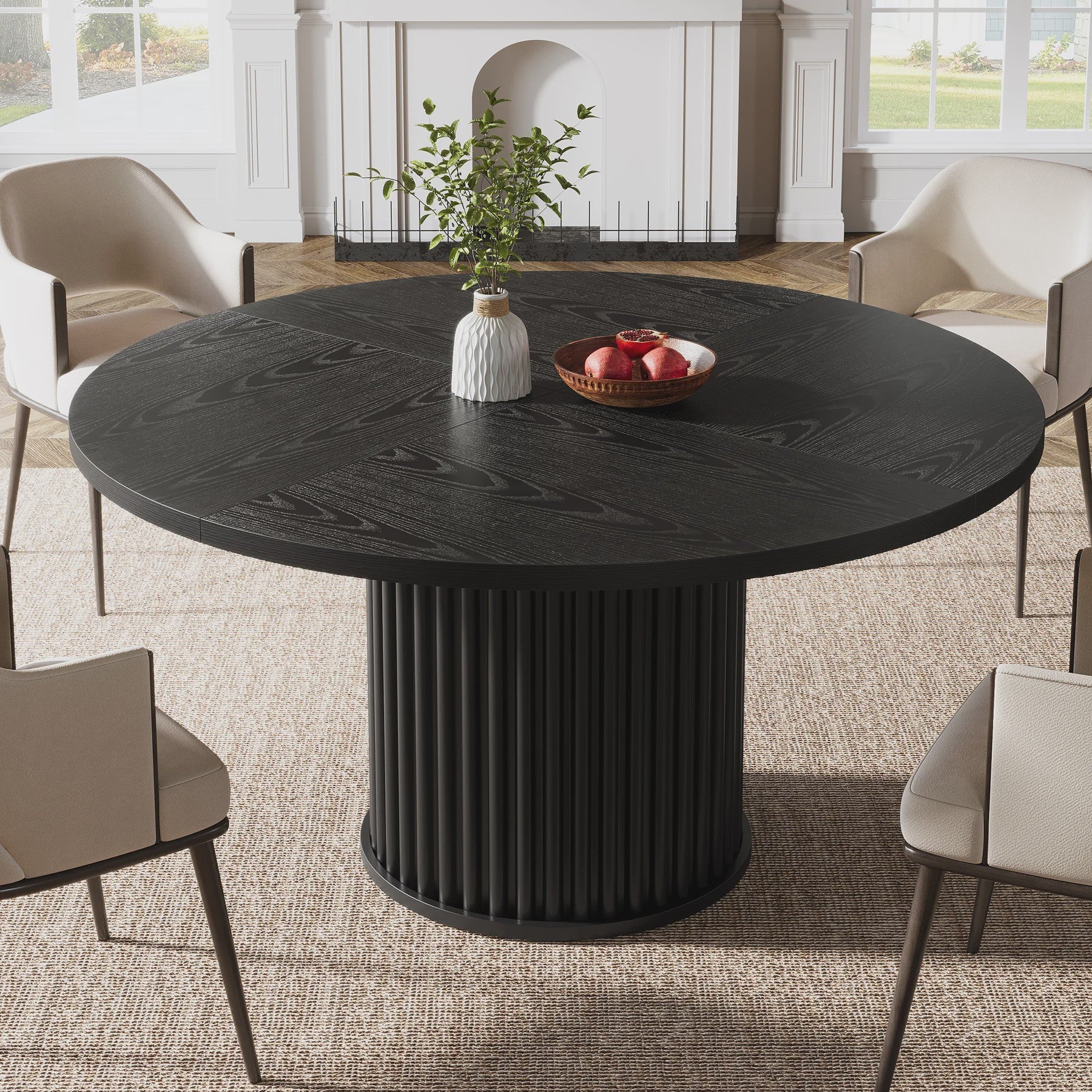 Zwarte Ronde Eettafel voor 4-6 Personen - 120 cm - Met Stijlvolle Gefineerde MDF & Metalen Onderstel