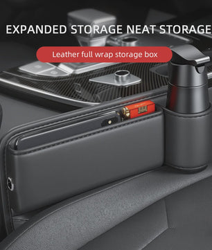 Universele Autostoel Opbergbox met Bekerhouder - Leer - Crevice Organizer
