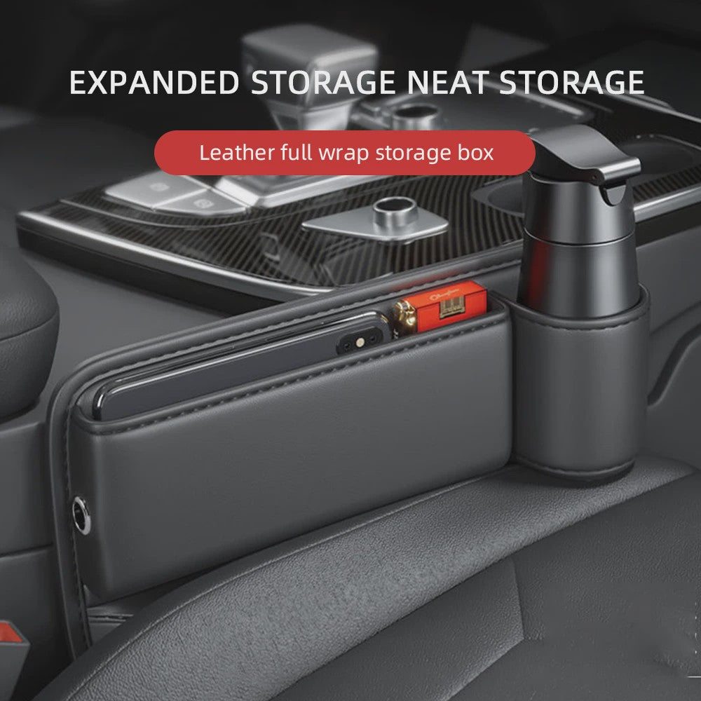 Universele Autostoel Opbergbox met Bekerhouder - Leer - Crevice Organizer