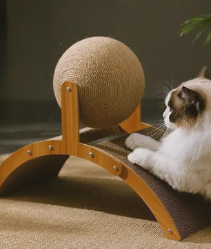 2-in-1 Kattenkrabbal met Houten Structuur en Sisal Krabplank