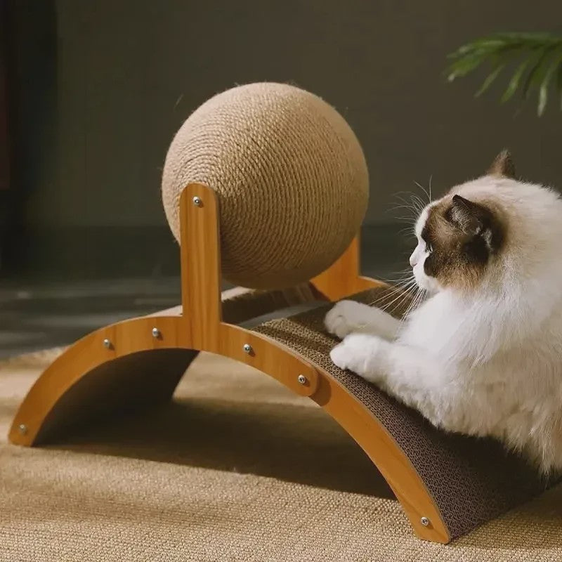 2-in-1 Kattenkrabbal met Houten Structuur en Sisal Krabplank