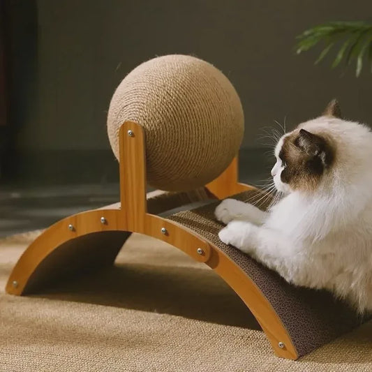 2-in-1 Kattenkrabbal met Houten Structuur en Sisal Krabplank