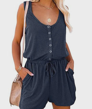 Zomerse Jumpsuit Dames - Mouwloos met Tailleband & Wijde Pijpen Shorts