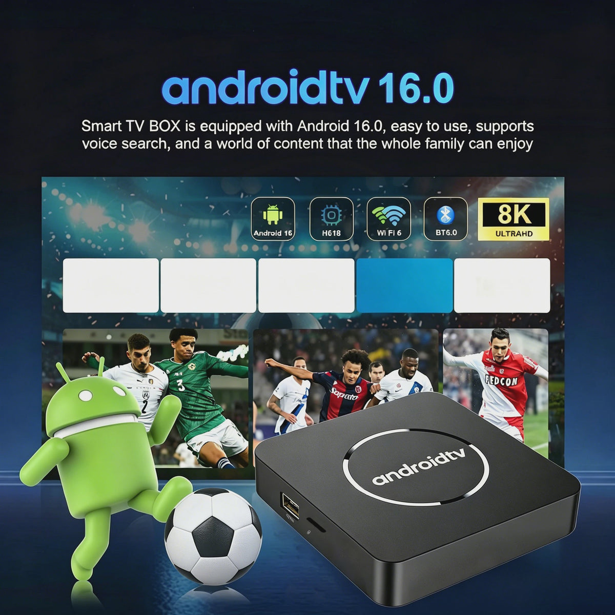 Android TV Box Q10: 8K Ultra HD Media Player met Dual Band WiFi & Google Voice Assistant