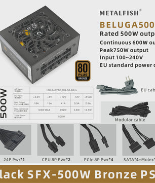 METALFISH SFX 500W/600W 80+ Bronze Volledig Modulaire Voeding voor Mini ITX PC