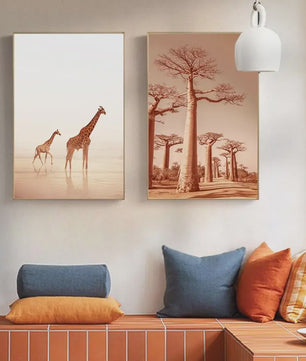 Canvas Poster Set: Leeuw, Giraffe, Olifant, Ballonvaart & Natuurlandschap