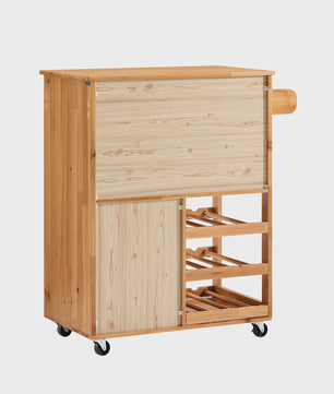 SoBuy FKW45 Keukentrolley met Werkblad - Massief Hout, Serveerwagen met Wielen - 75x86x38cm