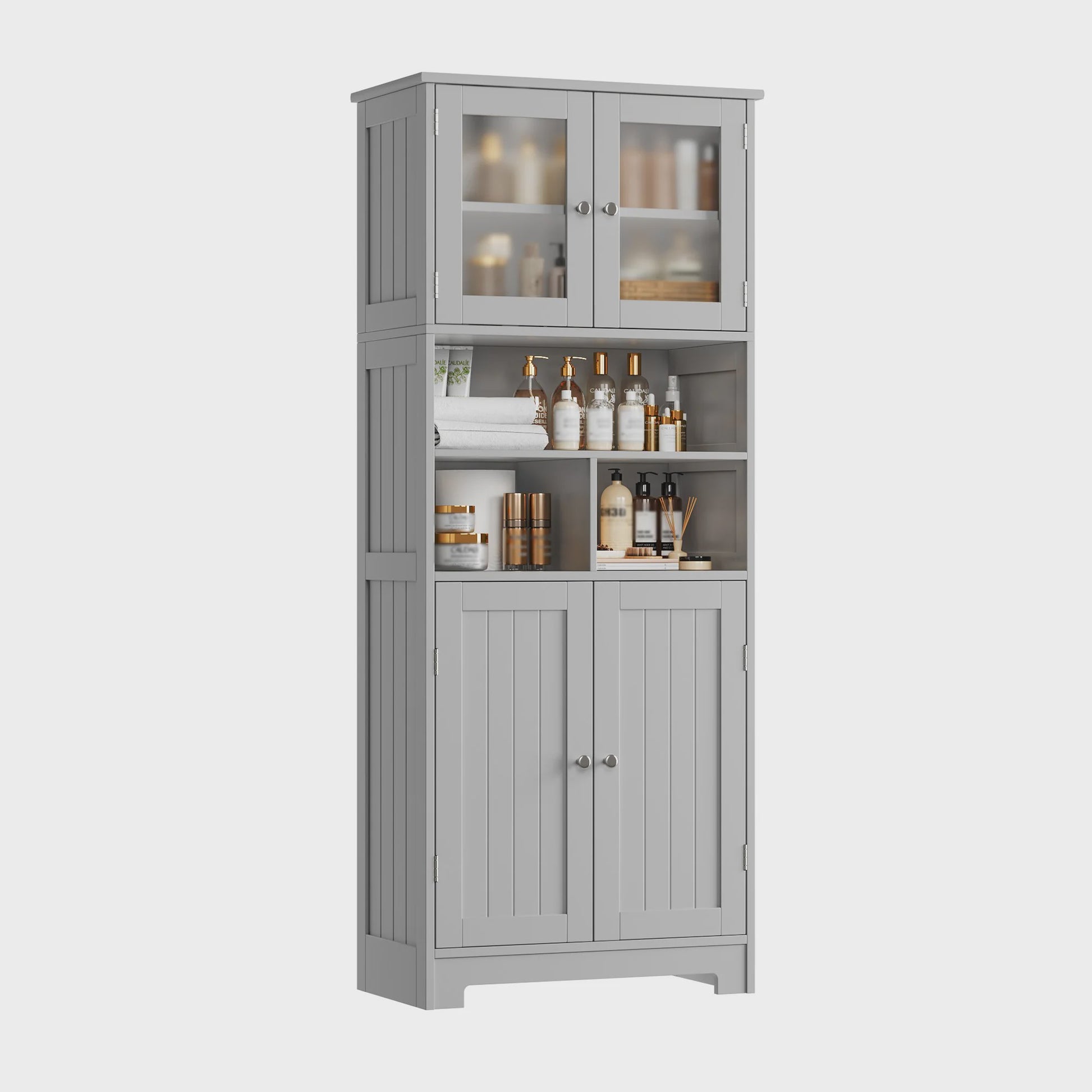 Hoge Houten Kast met 4 Deuren - Veelzijdige Opbergkast voor Badkamer of Keuken