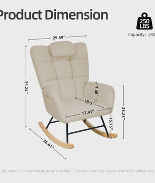 Comfortabele Schommelstoel met Hoge Rug, Gevoerde Zitting en Fleece Stof - Ideaal voor Woonkamer, Slaapkamer & Kinderkamer