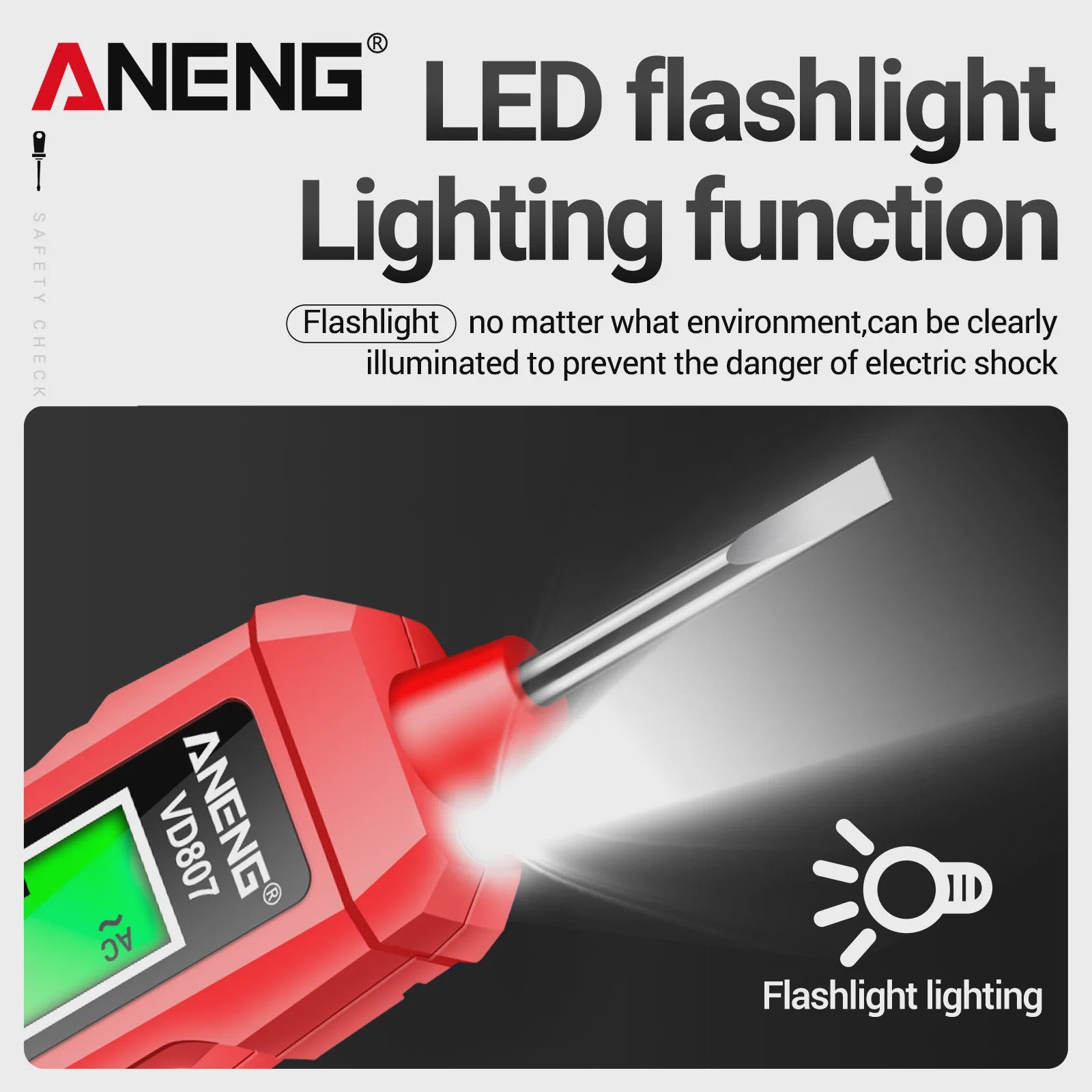 ANENG VD807 Spanningsmeter Pen: 12-300V AC, Contact/Non-Contact Nul/Fase Detector met LED Zaklamp