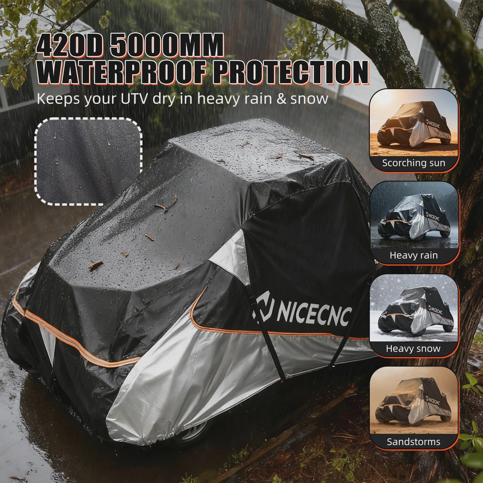 Waterdichte Heavy Duty UTV Cover voor 2-zitter Can-Am X3, Kawasaki KRX1000, Honda Talon, RZR XP1000 - 420D Materiaal