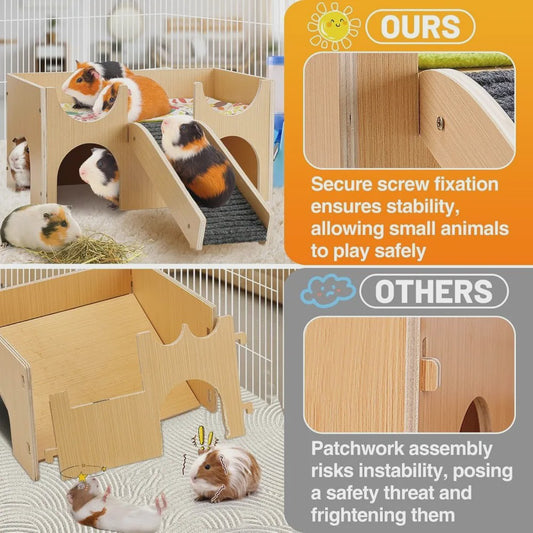Stevig Houten Speelhuis voor Cavia's - Meerdere Niveaus met Trapjes & Verstopmogelijkheden