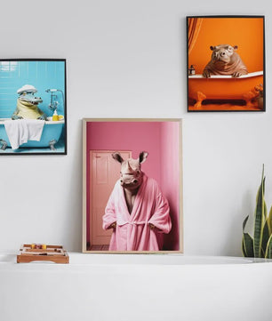 Grappige Dieren Poster Set - Kangoeroe, Nijlpaard, Olifant in Bad - Canvas Muurdecoratie