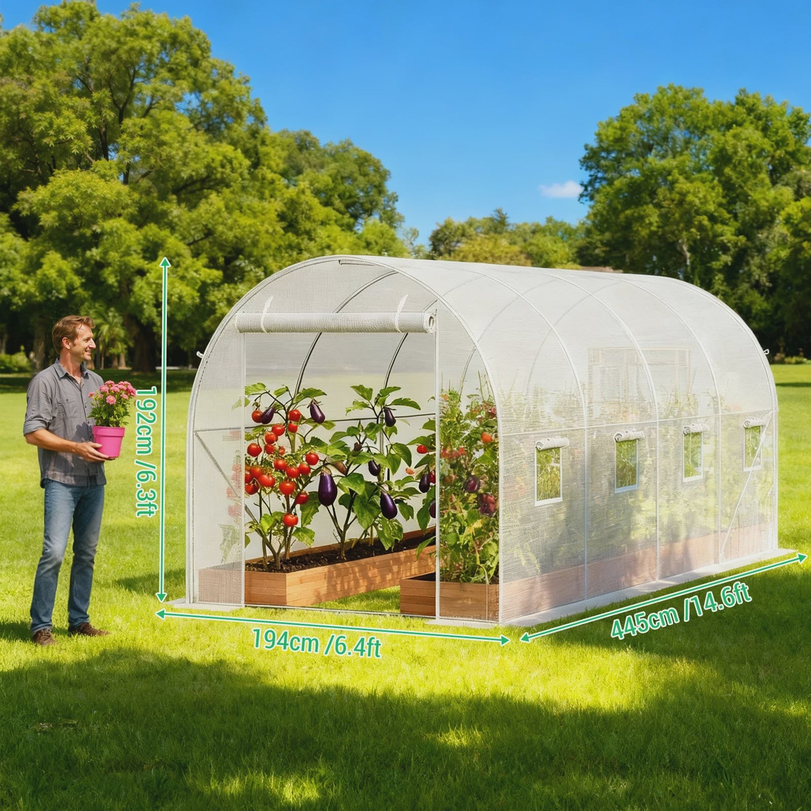 Grote Stevige Tunnelkas met 8 Ramen en Verzinkt Stalen Frame - Ideaal voor Tuinplanten